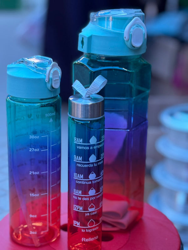 Plastic set of 3 Water bottle with motivational time maker